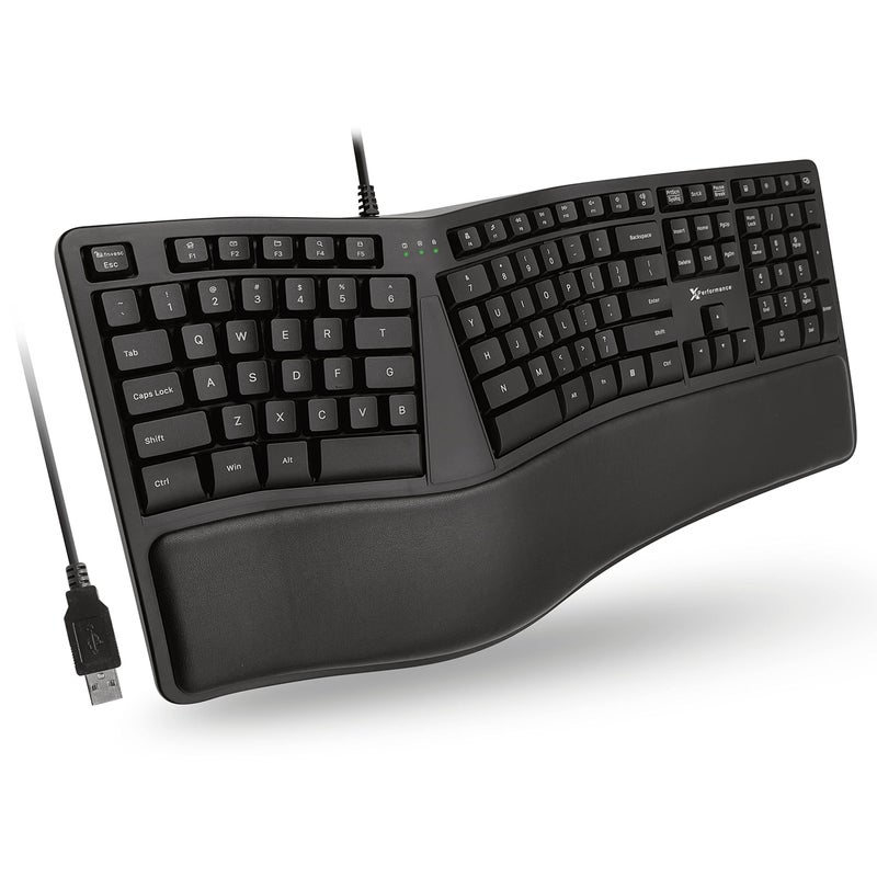 X9 Performance X9 Wired Ergonomic Keyboard with Cushioned Wrist Rest - Type Comfortably Longer - USB Wired Split Keyboard for Laptop, PC & Chrome Computer with 110 Ergo Keys & 5ft Cable - Image 1